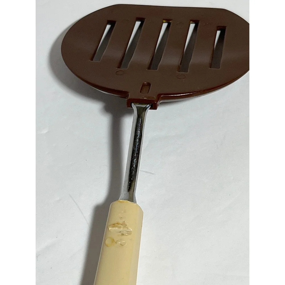 Vintage Ekco Kitchen Utensil 4pc Slotted Spatula Spoons Pasta Server‎ Brown Tan